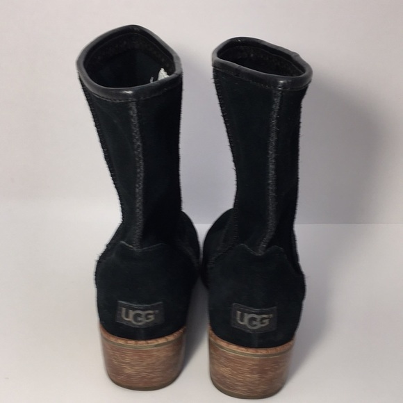 UGG Classic Black Leather Suede Ankle Boots Size 6.5  Low Block Heels 1.5 inches - Picture 6 of 13